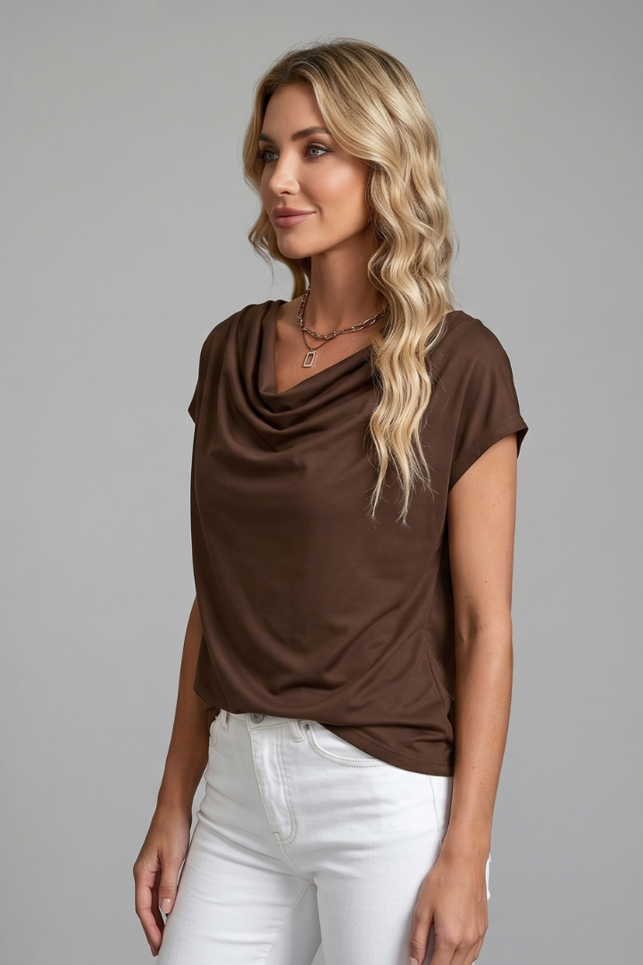 Women's Blouse | Cowl Neckline Short Sleeve Draped