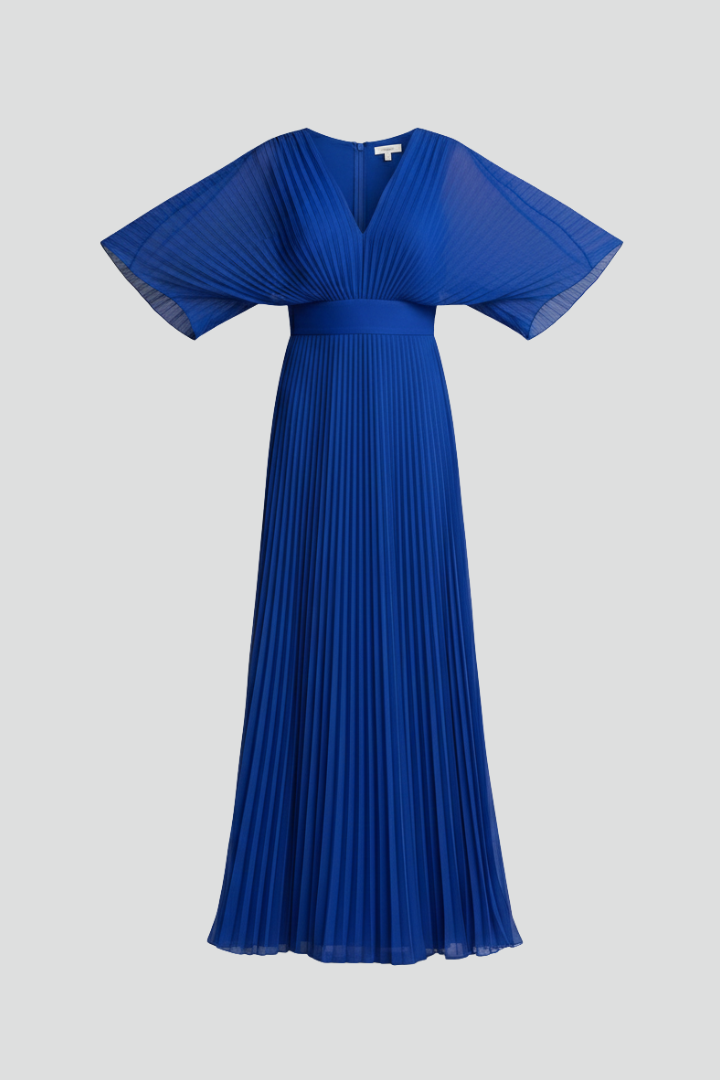 Women's Maxi Skirt | V-Neck Pleated Flutter Sleeve