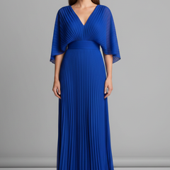 Women's Maxi Skirt | V-Neck Pleated Flutter Sleeve