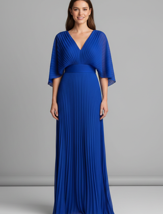 Women's Maxi Skirt | V-Neck Pleated Flutter Sleeve