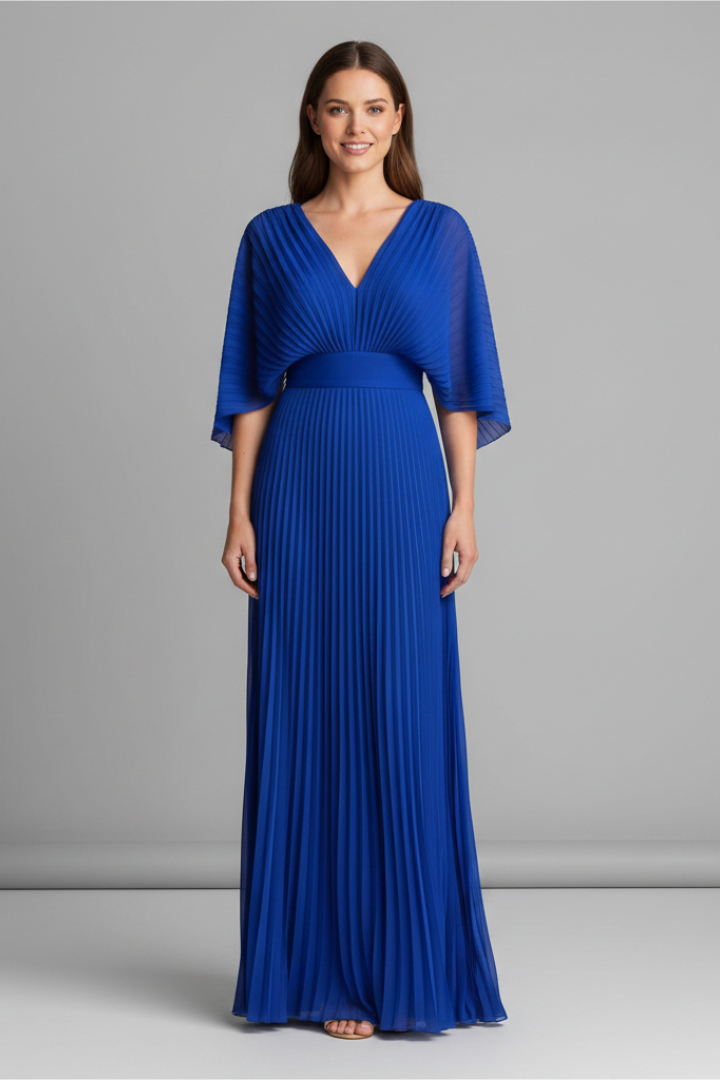 Women's Maxi Skirt | V-Neck Pleated Flutter Sleeve