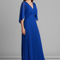 Women's Maxi Skirt | V-Neck Pleated Flutter Sleeve