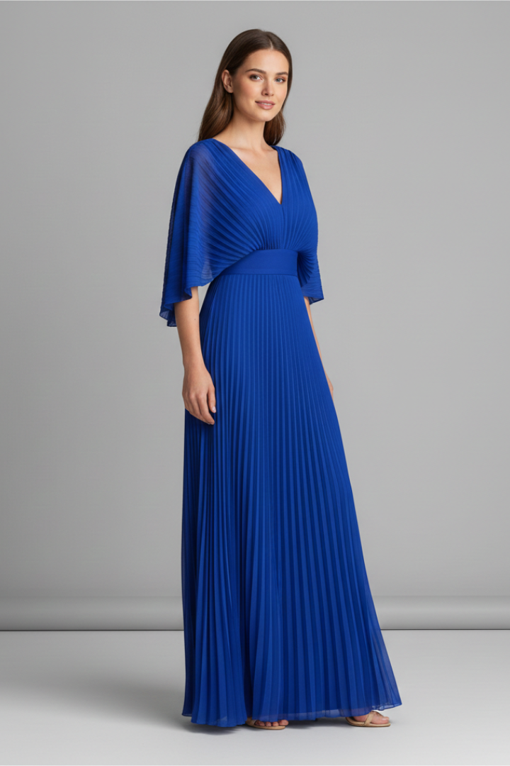 Women's Maxi Skirt | V-Neck Pleated Flutter Sleeve