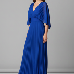 Women's Maxi Skirt | V-Neck Pleated Flutter Sleeve