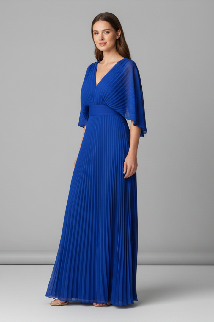 Women's Maxi Skirt | V-Neck Pleated Flutter Sleeve