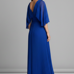 Women's Maxi Skirt | V-Neck Pleated Flutter Sleeve