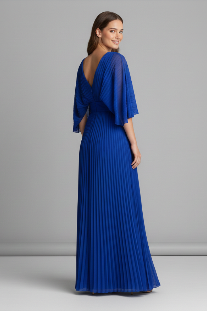 Women's Maxi Skirt | V-Neck Pleated Flutter Sleeve