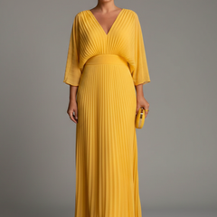 Women's Maxi Skirt | V-Neck Pleated Flutter Sleeve