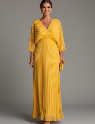 Women's Maxi Skirt | V-Neck Pleated Flutter Sleeve