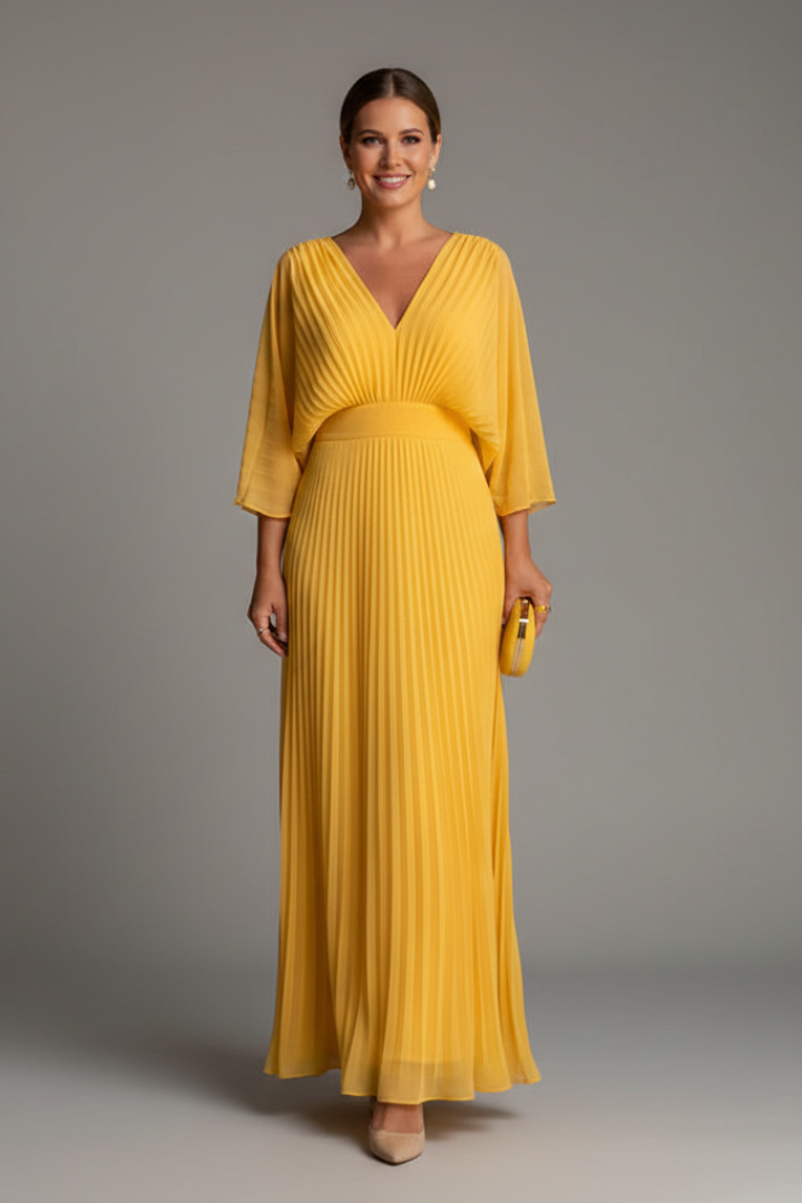 Women's Maxi Skirt | V-Neck Pleated Flutter Sleeve