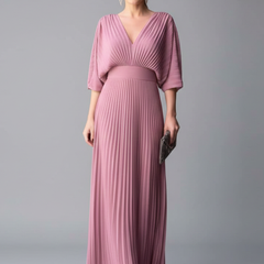 Women's Maxi Skirt | V-Neck Pleated Flutter Sleeve