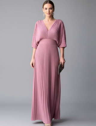 Women's Maxi Skirt | V-Neck Pleated Flutter Sleeve