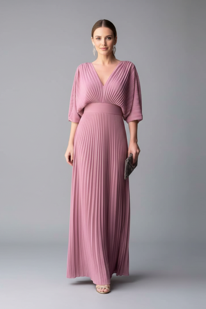 Women's Maxi Skirt | V-Neck Pleated Flutter Sleeve