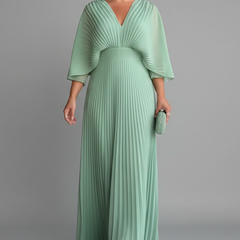 Women's Maxi Skirt | V-Neck Pleated Flutter Sleeve