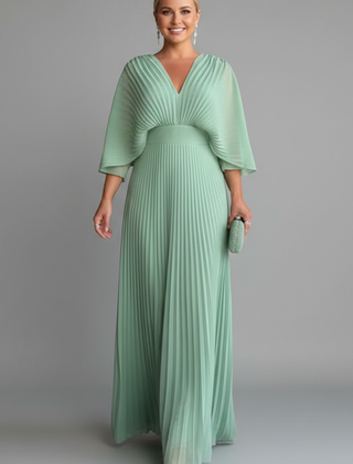 Women's Maxi Skirt | V-Neck Pleated Flutter Sleeve