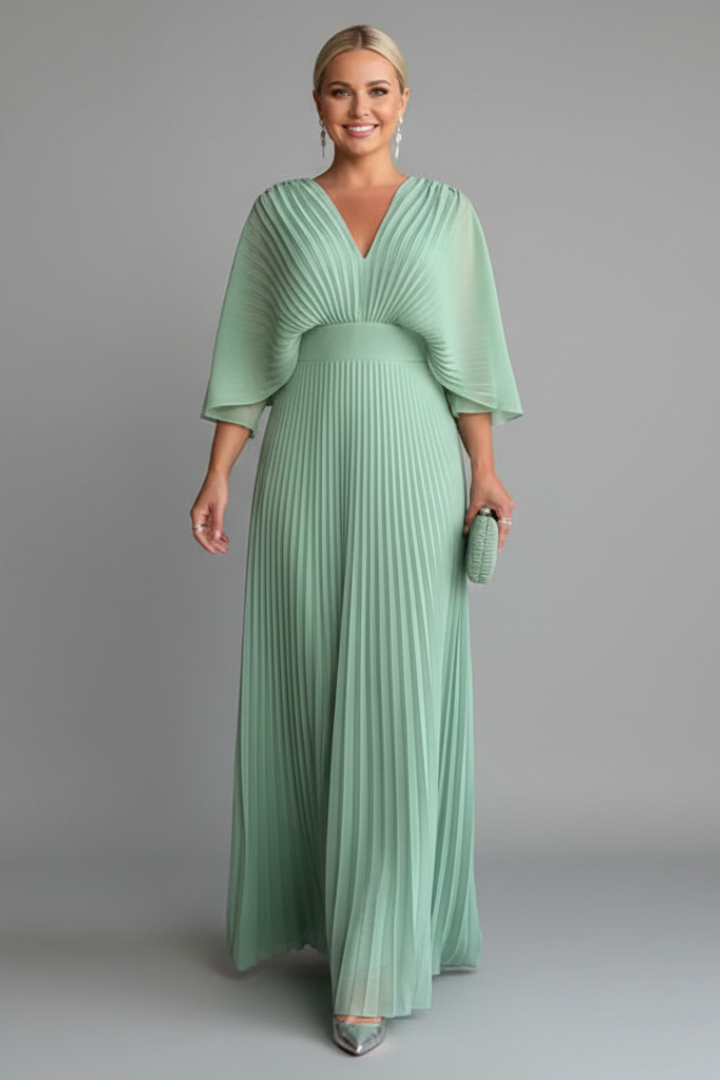 Women's Maxi Skirt | V-Neck Pleated Flutter Sleeve