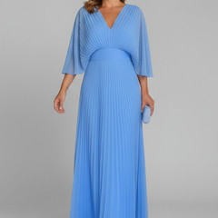 Women's Maxi Skirt | V-Neck Pleated Flutter Sleeve