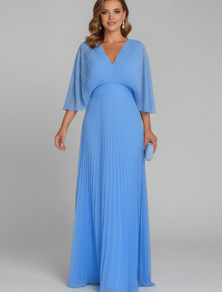 Women's Maxi Skirt | V-Neck Pleated Flutter Sleeve