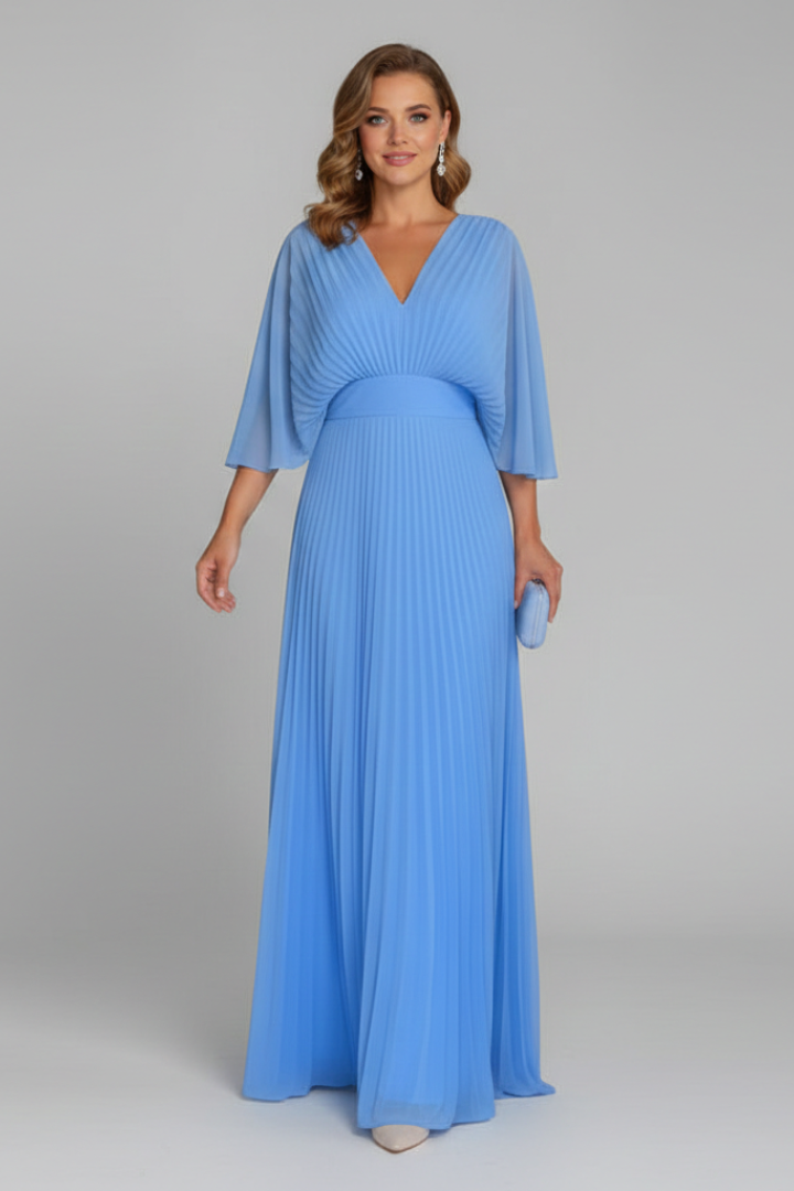 Women's Maxi Skirt | V-Neck Pleated Flutter Sleeve