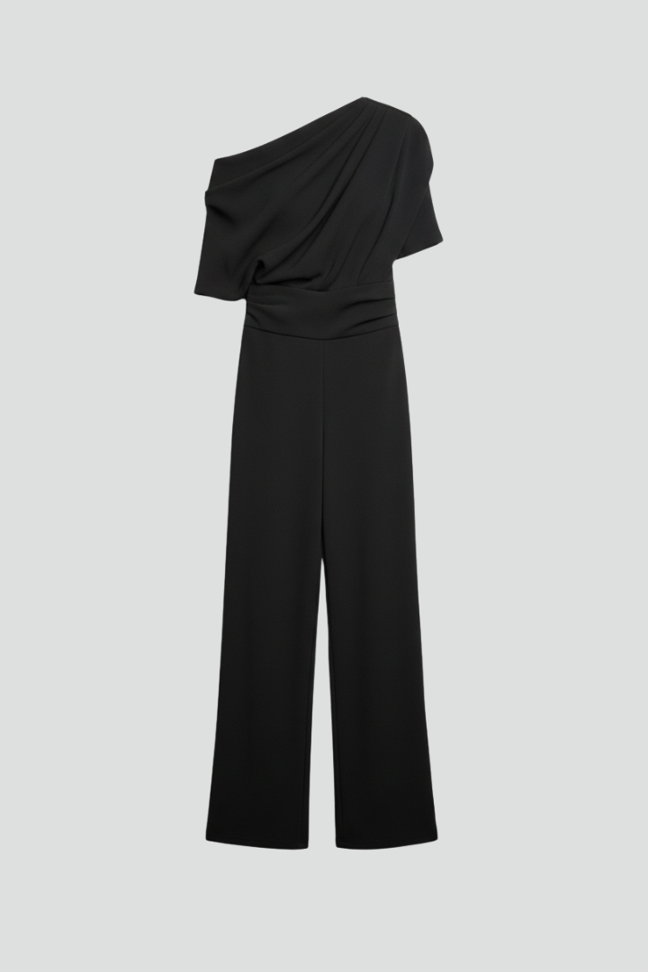 Women's Jumpsuit | Asymmetric Neckline Wide Leg Long Sleeves