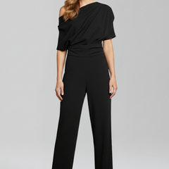 Women's Jumpsuit | Asymmetric Neckline Wide Leg Long Sleeves