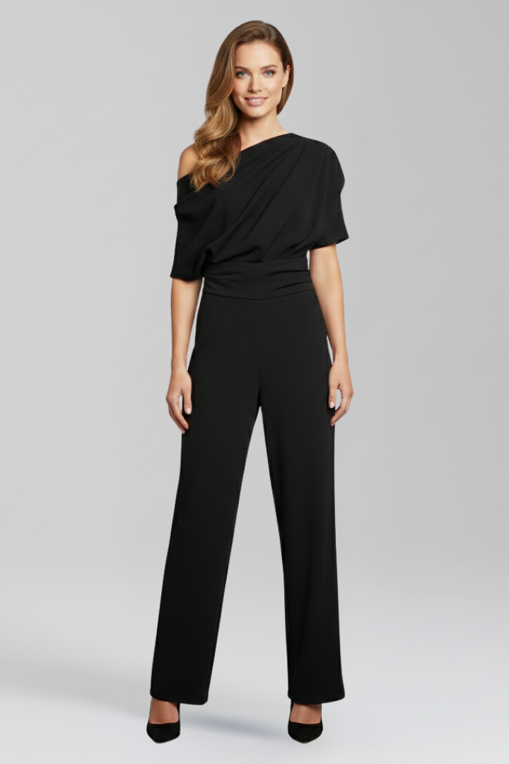 Women's Jumpsuit | Asymmetric Neckline Wide Leg Long Sleeves