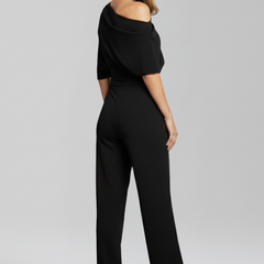 Women's Jumpsuit | Asymmetric Neckline Wide Leg Long Sleeves