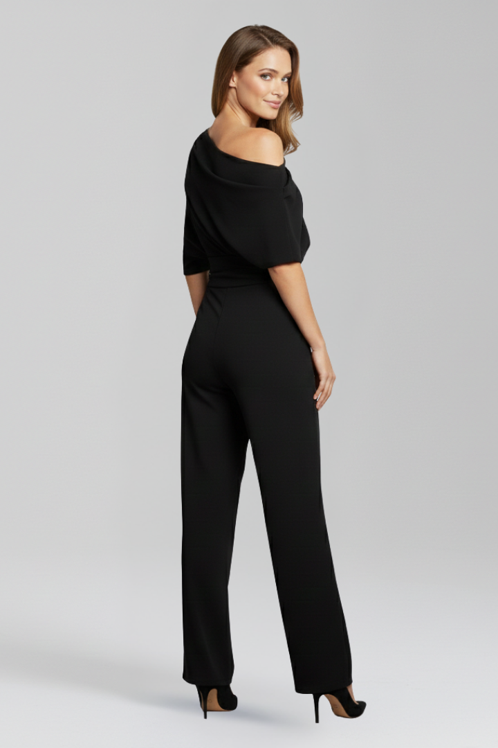 Women's Jumpsuit | Asymmetric Neckline Wide Leg Long Sleeves