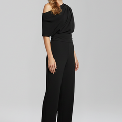 Women's Jumpsuit | Asymmetric Neckline Wide Leg Long Sleeves