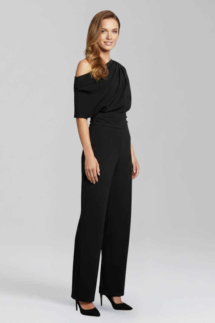 Women's Jumpsuit | Asymmetric Neckline Wide Leg Long Sleeves