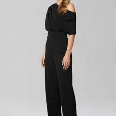 Women's Jumpsuit | Asymmetric Neckline Wide Leg Long Sleeves