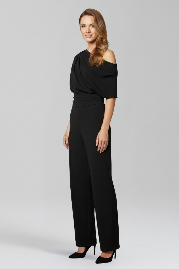 Women's Jumpsuit | Asymmetric Neckline Wide Leg Long Sleeves