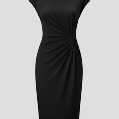 Women's Dress | Midi Length Round Neck Cap Sleeves Ruched