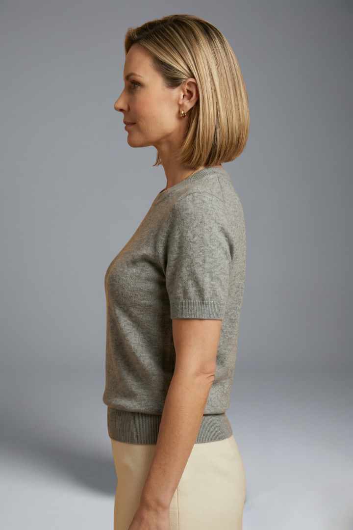 Women's Top | Crew Neck Knit Short Sleeve Ribbed