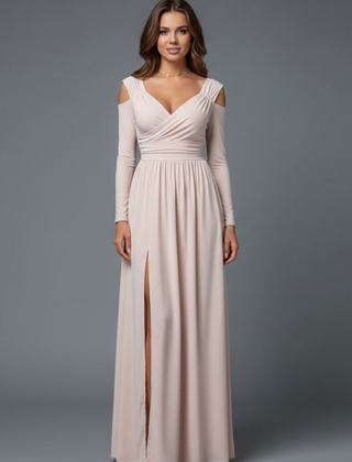 Women's Cocktail Dress | Maxi V-Neck Cold Shoulder
