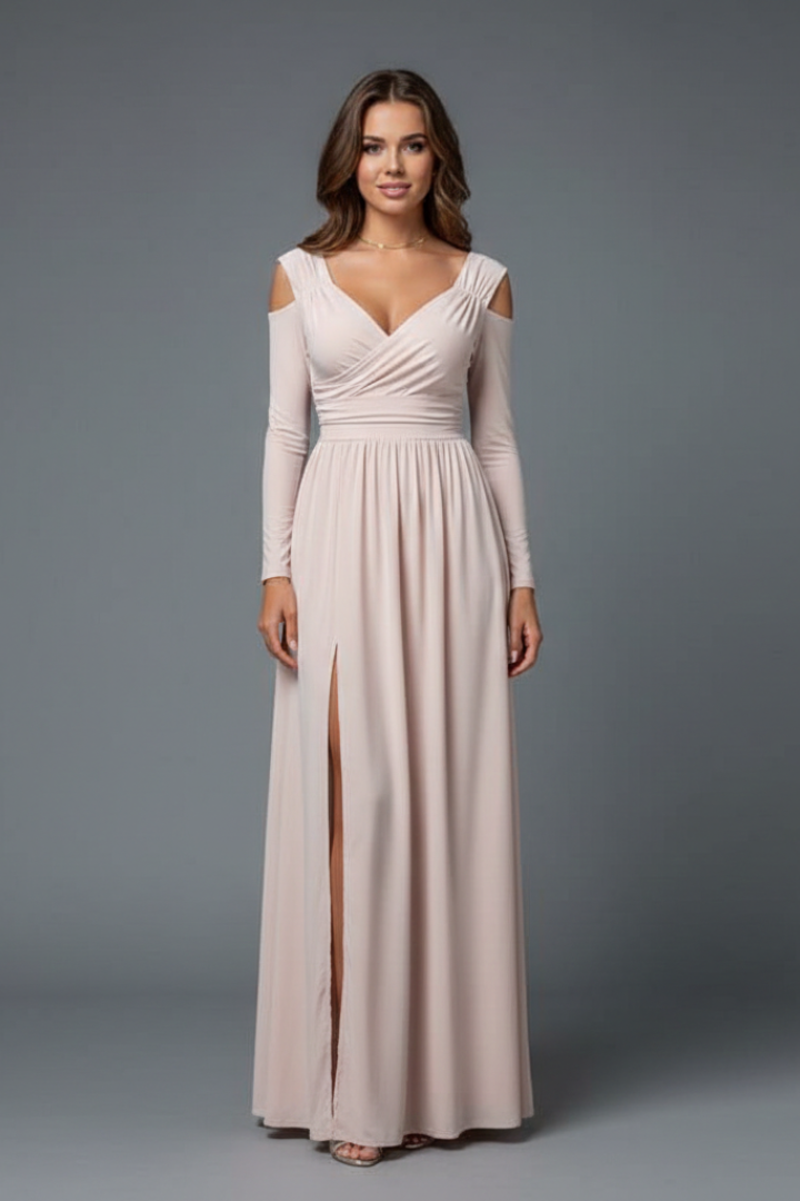 Women's Cocktail Dress | Maxi V-Neck Cold Shoulder