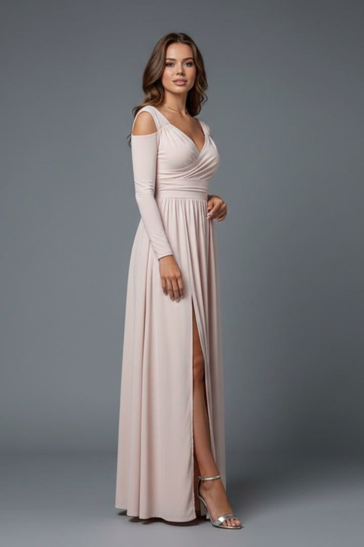 Women's Cocktail Dress | Maxi V-Neck Cold Shoulder