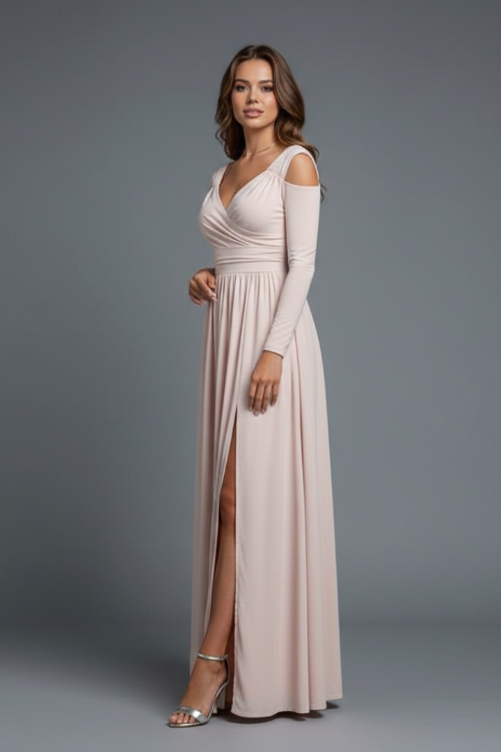Women's Cocktail Dress | Maxi V-Neck Cold Shoulder