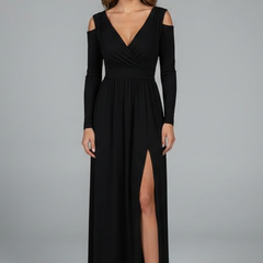 Women's Cocktail Dress | Maxi V-Neck Cold Shoulder