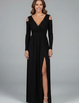 Women's Cocktail Dress | Maxi V-Neck Cold Shoulder