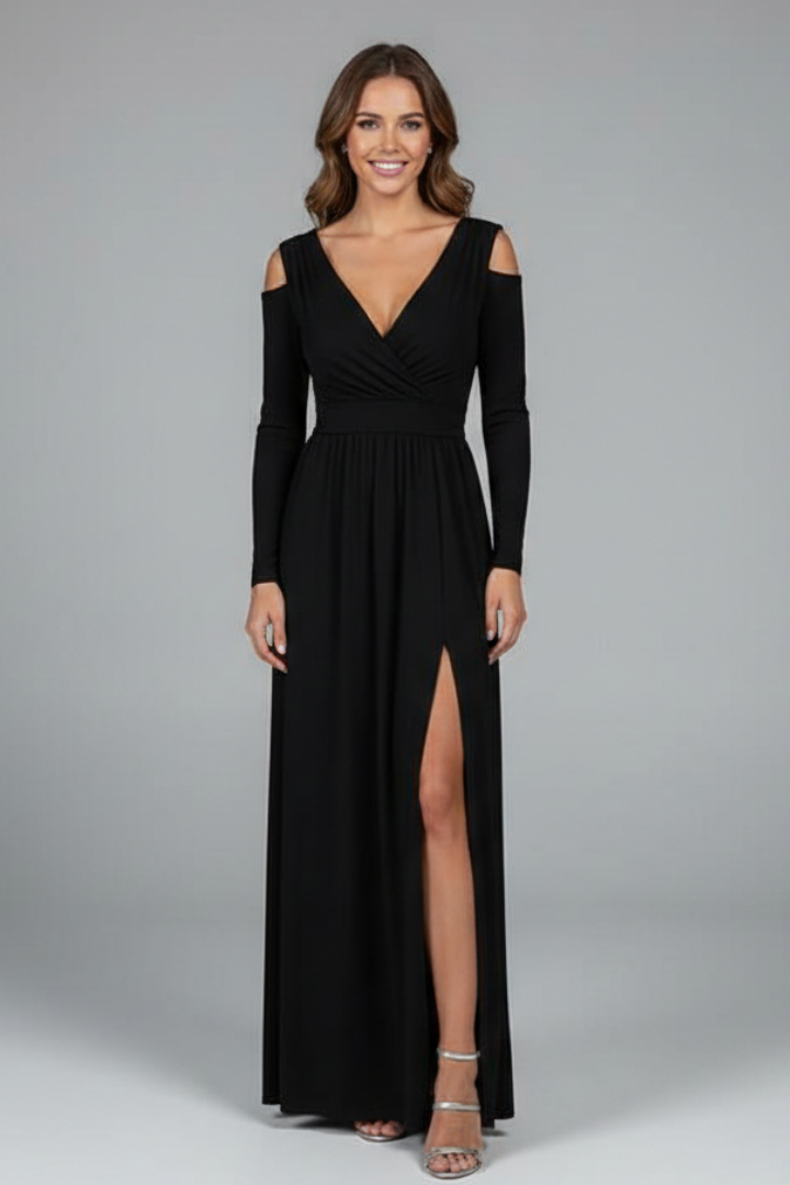 Women's Cocktail Dress | Maxi V-Neck Cold Shoulder
