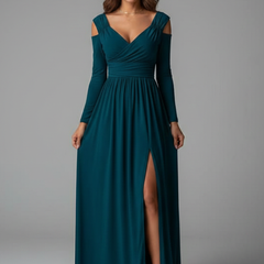 Women's Cocktail Dress | Maxi V-Neck Cold Shoulder