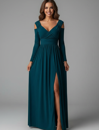 Women's Cocktail Dress | Maxi V-Neck Cold Shoulder