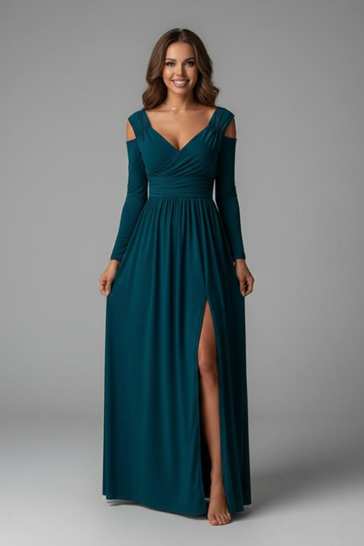 Women's Cocktail Dress | Maxi V-Neck Cold Shoulder