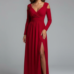 Women's Cocktail Dress | Maxi V-Neck Cold Shoulder