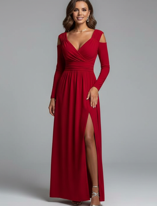 Women's Cocktail Dress | Maxi V-Neck Cold Shoulder
