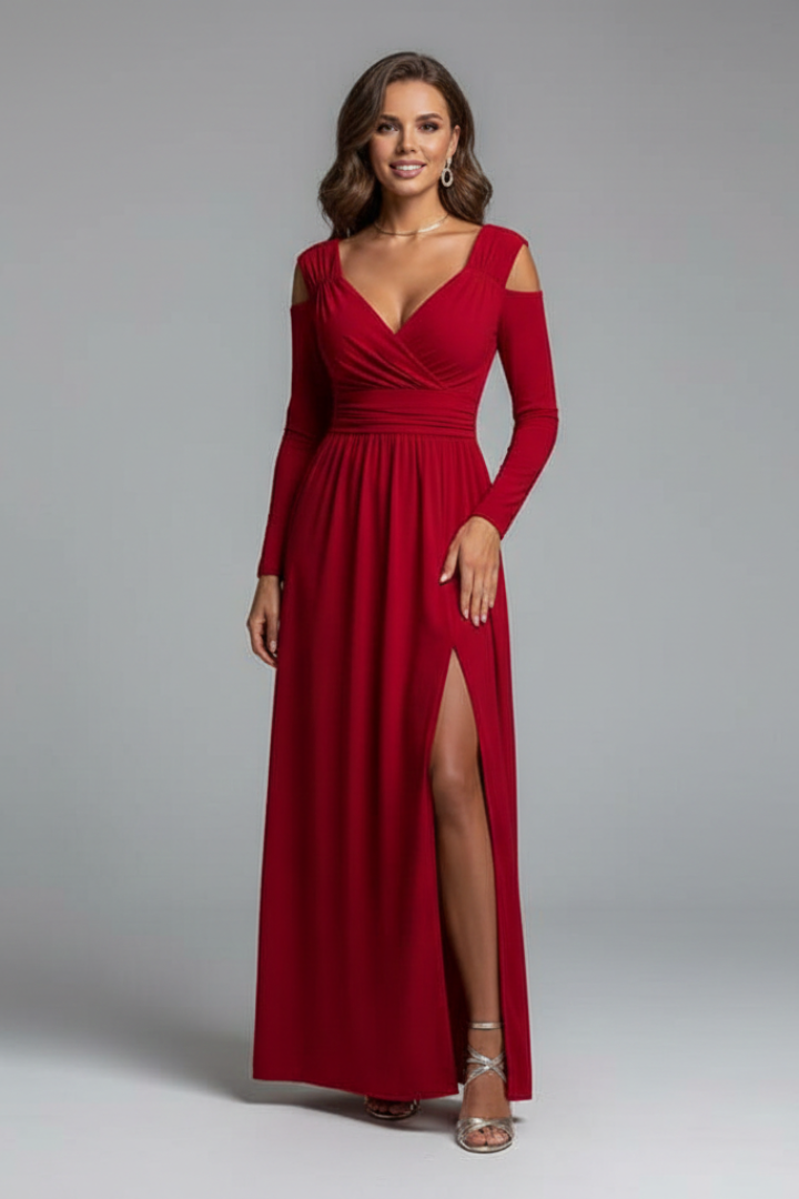 Women's Cocktail Dress | Maxi V-Neck Cold Shoulder