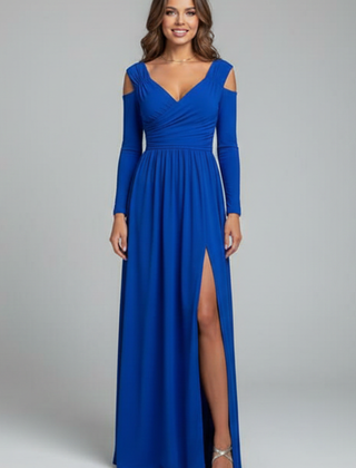 Women's Cocktail Dress | Maxi V-Neck Cold Shoulder