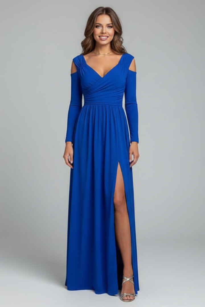 Women's Cocktail Dress | Maxi V-Neck Cold Shoulder