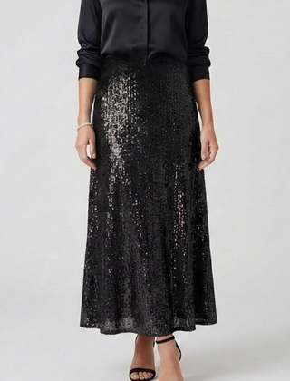 Women's Maxi Skirt | Sequin Elastic Waist Fitted Ankle